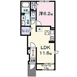 中央東アパート 1階1LDKの間取り