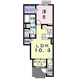 カインドハウスIII 1階1LDKの間取り