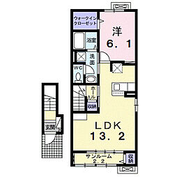 カインドハウスIII 2階1LDKの間取り