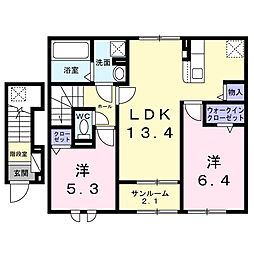 アルモニーＤ 2階2LDKの間取り