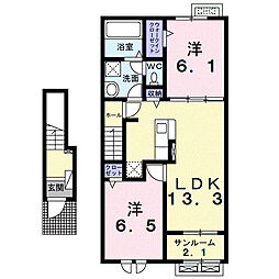 カインドハウスIV 2階2LDKの間取り