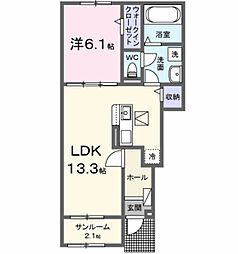 ニューライズ　セキネ　I 1階1LDKの間取り