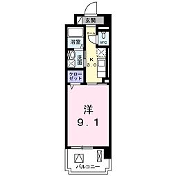 カーサソレアード 1Kの間取図画像