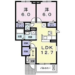 セントラル　アバンツァート　Ｂ 1階2LDKの間取り
