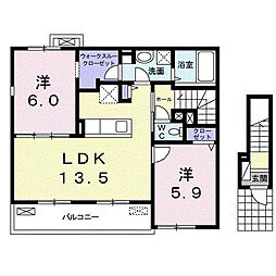 ジャンティ　Ａ 2階2LDKの間取り