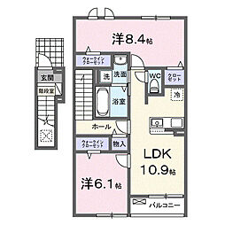 ラ・ブリーゼ　小山喜沢 2階2LDKの間取り