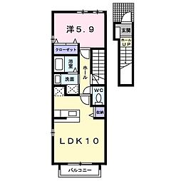 カサブランカＣ 2階1LDKの間取り