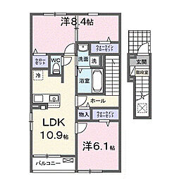 コンフォーティア白石 2階2LDKの間取り
