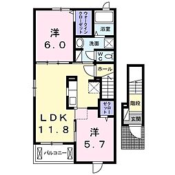 グランフェリシアＣ 2階2LDKの間取り