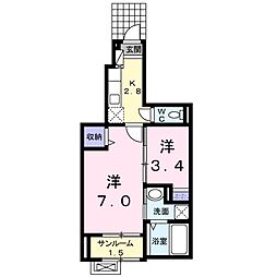 フランセス高柳　II 1階2Kの間取り