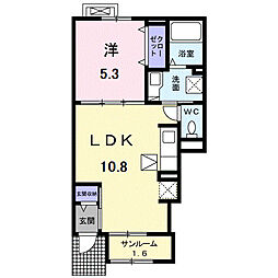 メンリッヒェン・ウッド 1階1LDKの間取り