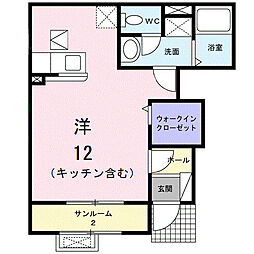クラージュI 103 1階ワンルームの間取り