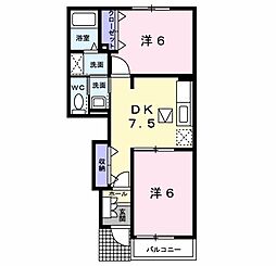 エレガンテ　カーサ 1階2DKの間取り