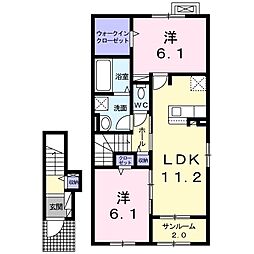 クラリッサ中丸子 2階2LDKの間取り
