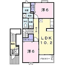アムールベルＡ 2階2LDKの間取り