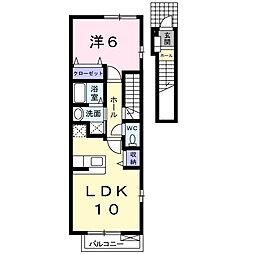 シャルマン・フルールＡ 2階1LDKの間取り