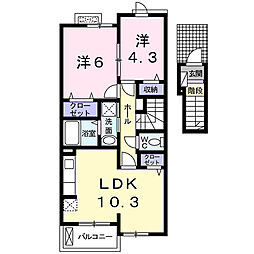 ファミール木幡 2LDKの間取図画像