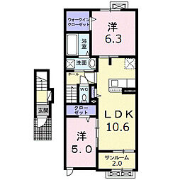 ジェイ　エスI 2階2LDKの間取り