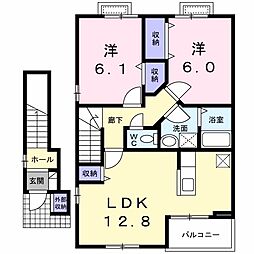 エクセレントリヴII 2階2LDKの間取り