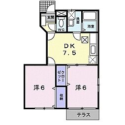 アーデントハイツＡ 1階2DKの間取り