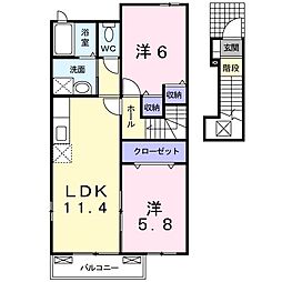 サン　フォーリストＢ 2階2LDKの間取り