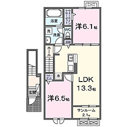 ラフテル 2階2LDKの間取り