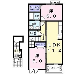 カーム　Ａ 2階2LDKの間取り