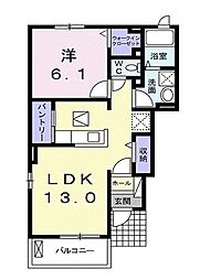 クワルツ・ド・ロッシュ龍 1階1LDKの間取り