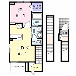 ヒカルサ 甲府住吉ノース 1LDKの間取図画像