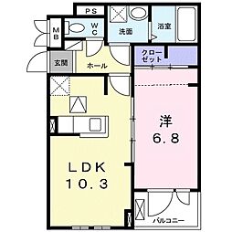 ルノン 1階1LDKの間取り