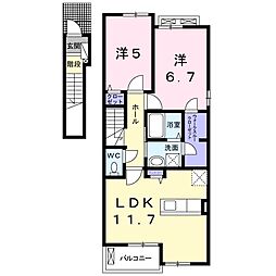オアシス11　Ｄ 2階2LDKの間取り