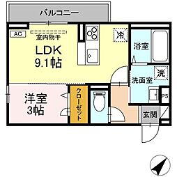 レスア柏崎I 202 2階1LDKの間取り