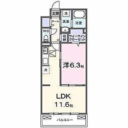 ベルヒルズノース 1LDKの間取図画像