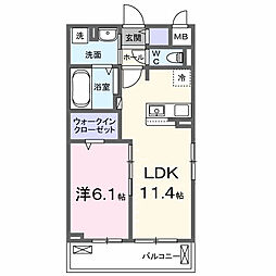 ベルヒルズノース 1LDKの間取図画像