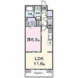 ベルヒルズノース 1LDKの間取図画像