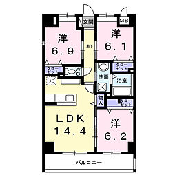 オーシャン・フランシス・コート 3LDKの間取図画像