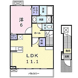 ハント・ポントI 2階1LDKの間取り