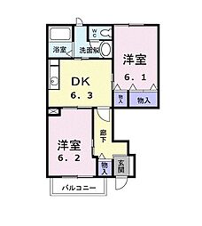 ソレアードC 2DKの間取図画像