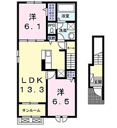 八街市八街アパート 2LDKの間取図画像