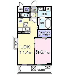 ルポン ボヌール 1LDKの間取図画像