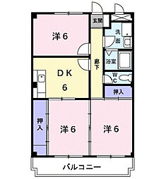 ハピネス坂口 3DKの間取図画像