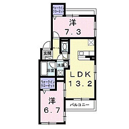 西宮市松原町アパート 2LDKの間取図画像