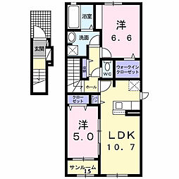ヴィラ シャングリラ 寺尾 2LDKの間取図画像