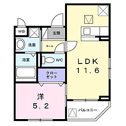 ソレイユ八条春日 1LDKの間取図画像