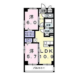 コーポヤカ フォース 2LDKの間取図画像
