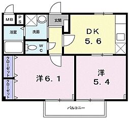 ベルカーサ日吉台 2DKの間取図画像
