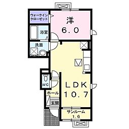 アクア・リヴェール村国1 1LDKの間取図画像