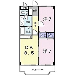 ヴィラ童夢 2DKの間取図画像
