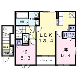 YMハウス北野 F棟 2LDKの間取図画像