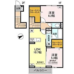 プレッシャス奥井 2LDKの間取図画像